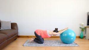 Childs pose on the ball for pregnancy stretch
